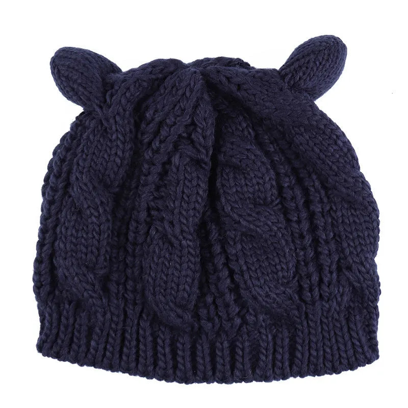 Hand-made knitted beanie with 3D cat ears in multiple colour options
