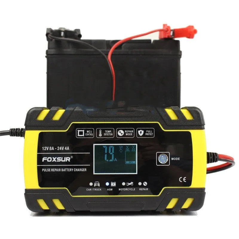 12V 24V battery charger with screen display for motorcycle and truck batteries