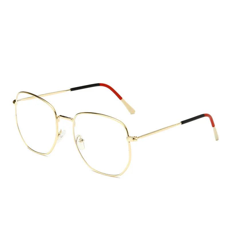 Fashion polygonal metal frame glasses with PC lenses in black frame white film colour option