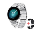 Smartwatch with colour touchscreen showing heart rate data, on a silicone strap.