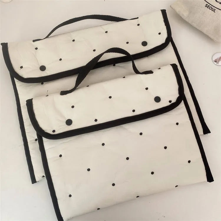 Embroidered rabbit pattern nylon tablet storage bag in black dot colour, portable size for 11 to 14 inch tablets