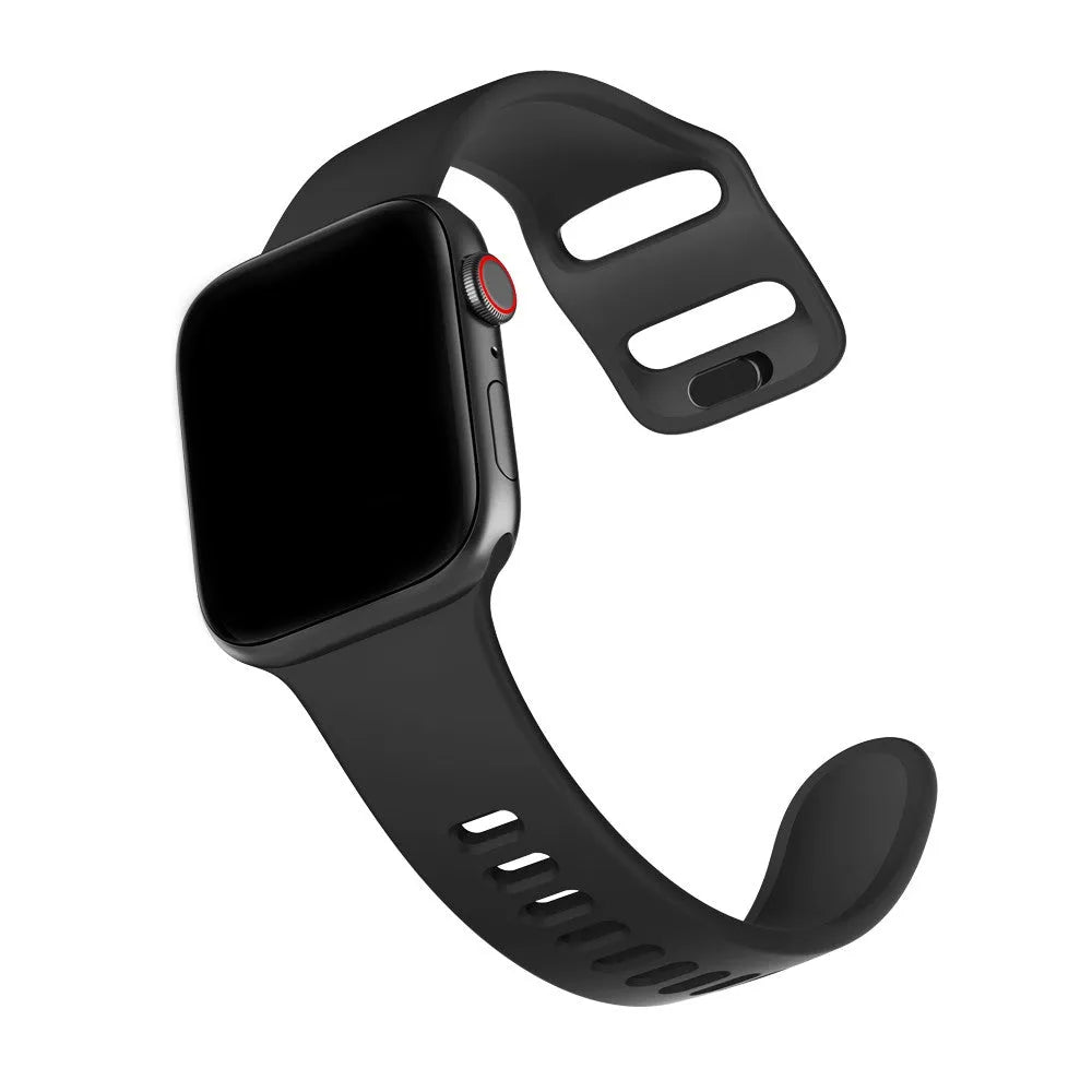 Liquid silicone Apple Watch strap in solid colour, compatible with 38mm to 44mm cases, sports band style