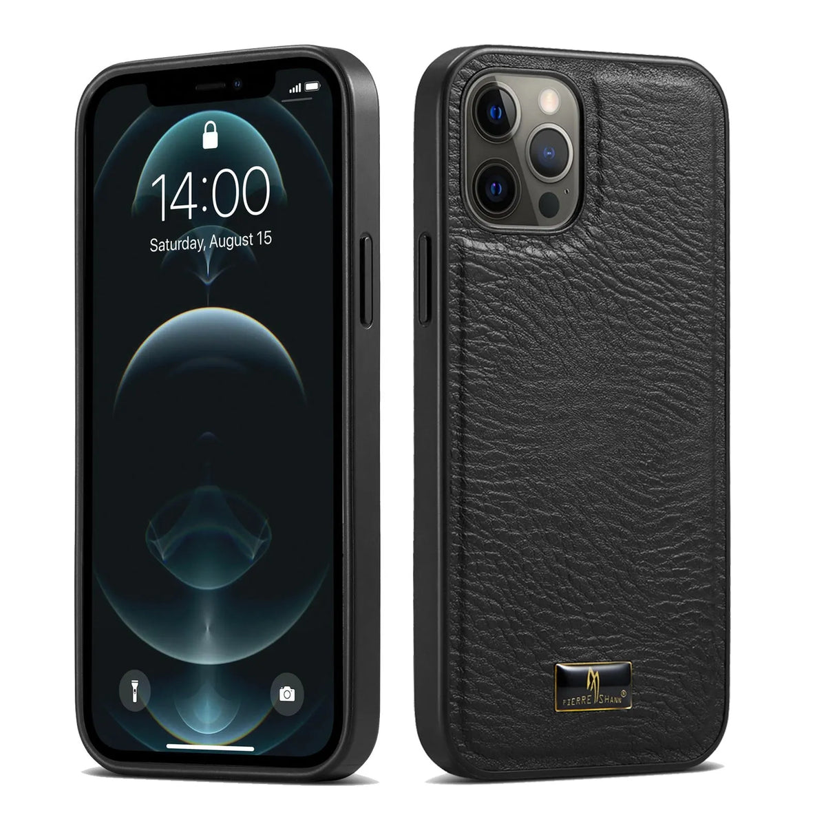 PU leather back cover phone case for Apple iPhone in black, handmade, simple business style.