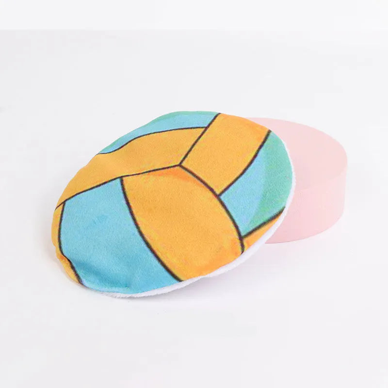 Soft plush disc cat toy in sports designs with catnip and crinkle sound inside for interactive play.