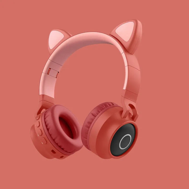 LED cat ear headphones in pink with rainbow lights, Bluetooth 5.0, foldable design