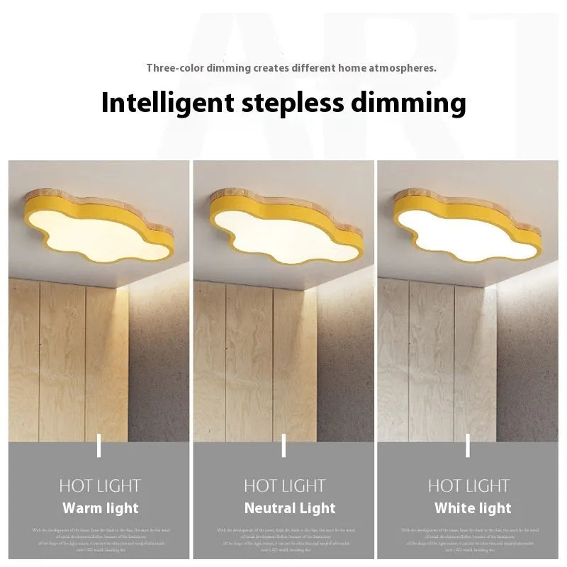 Cloud shaped LED ceiling lamp in modern simplicity style for living room and bedroom, 50x25cm size, wood pink finish