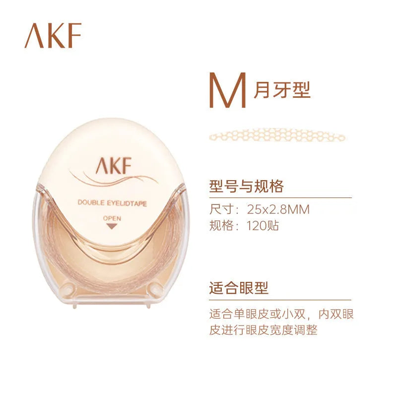 Roll of invisible lace double eyelid stickers in shades Crescent M, Crescent S, and Olive M.