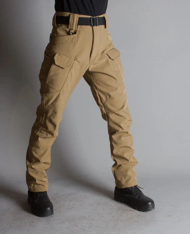 IX7 Shell Tactical Pants in green, men's winter outdoor breathable waterproof trousers with fleece lining