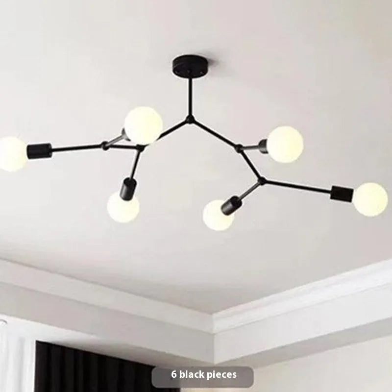 Nordic style iron chandelier ceiling lamp in black or white with multiple light heads.
