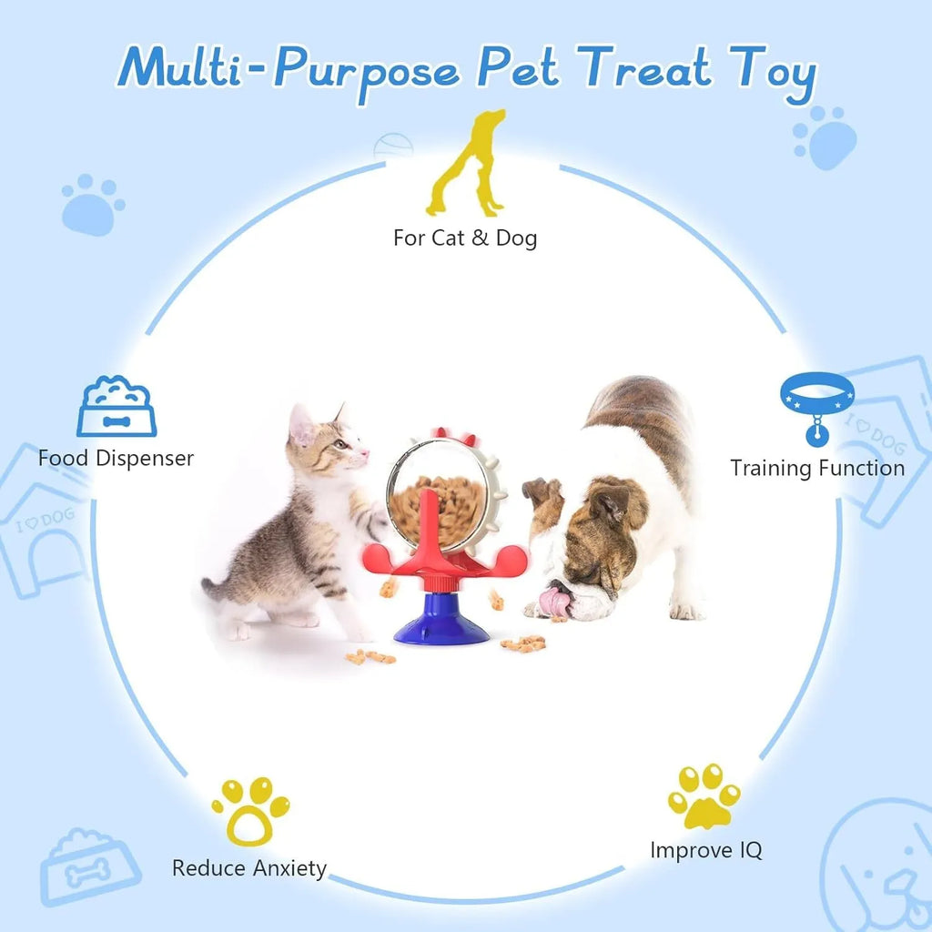 Interactive spinner puzzle toy for cats and dogs with food dispenser holes and sucker base