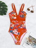 Women's floral backless one-piece swimsuit in multiple colours with high elasticity spandex construction