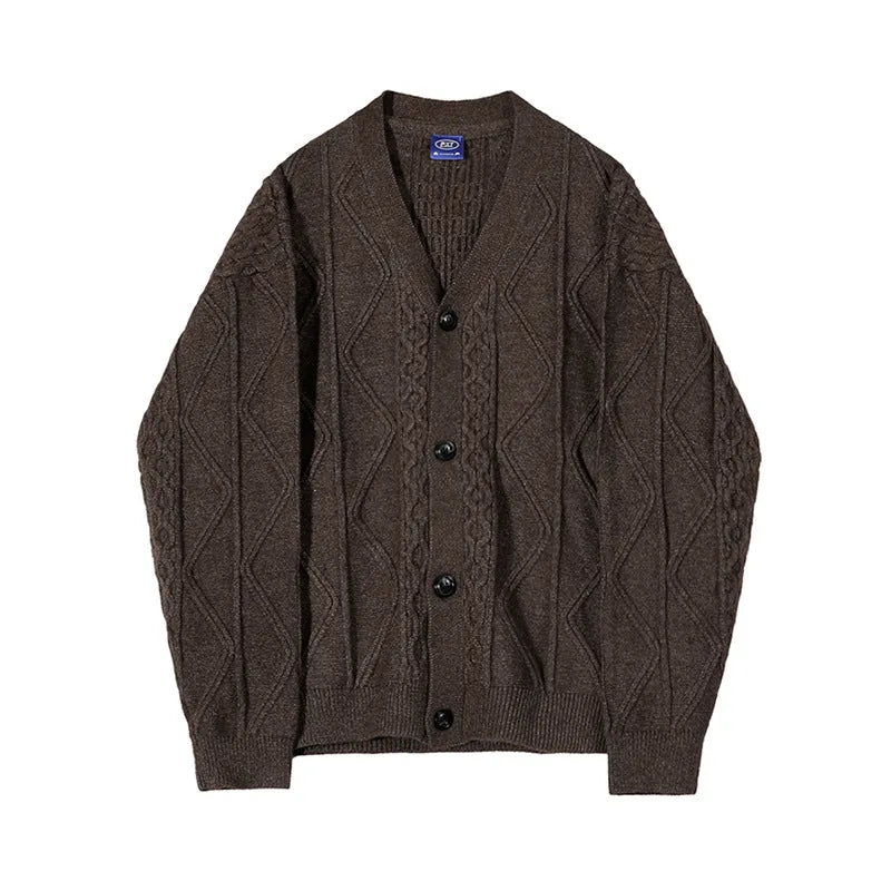 Trendy loose lazy sweater thickened coat cardigan in coffee colour with long sleeves