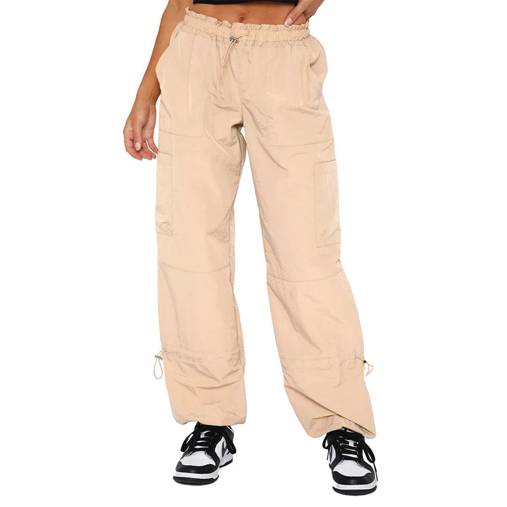 Men's straight leg cargo pants with multiple pockets in black polyester fabric