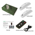 Black and white remote-controlled car strobe light with USB cable on a vehicle.
