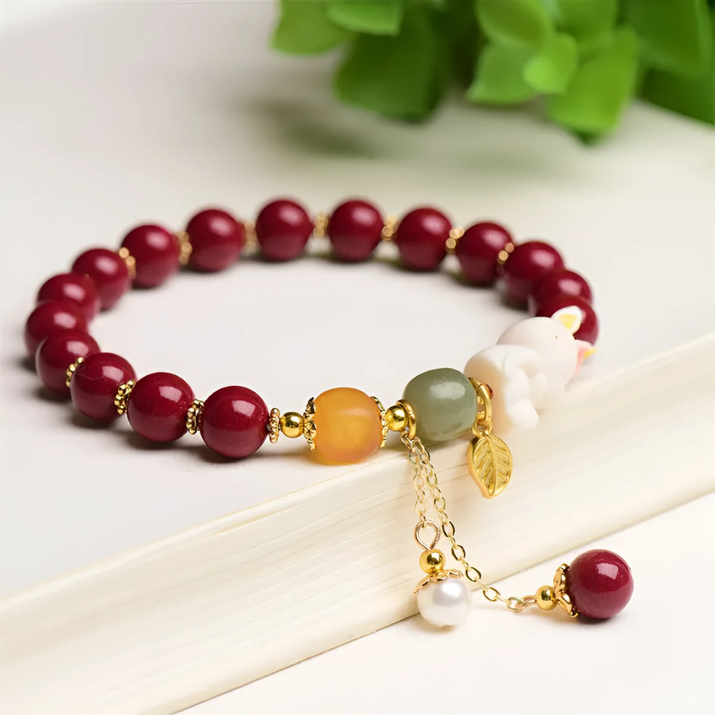 Purple gold sand cinnabar bracelet with rabbit pattern in national style