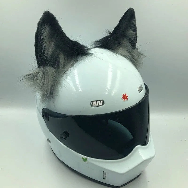 ABS plastic helmet decoration set featuring cat ears and tail for motorcycle helmets 62cm circumference