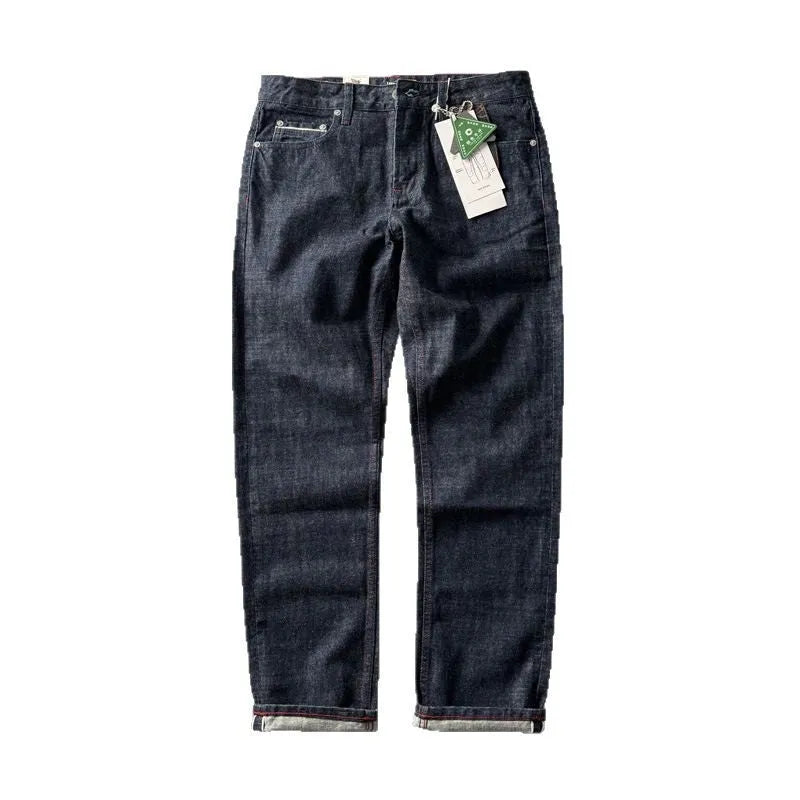 Men's straight leg denim trousers in primary colour with mid waist and American retro styling