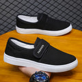 Men's canvas Velcro flat shoes in black low-top style with PVC sole