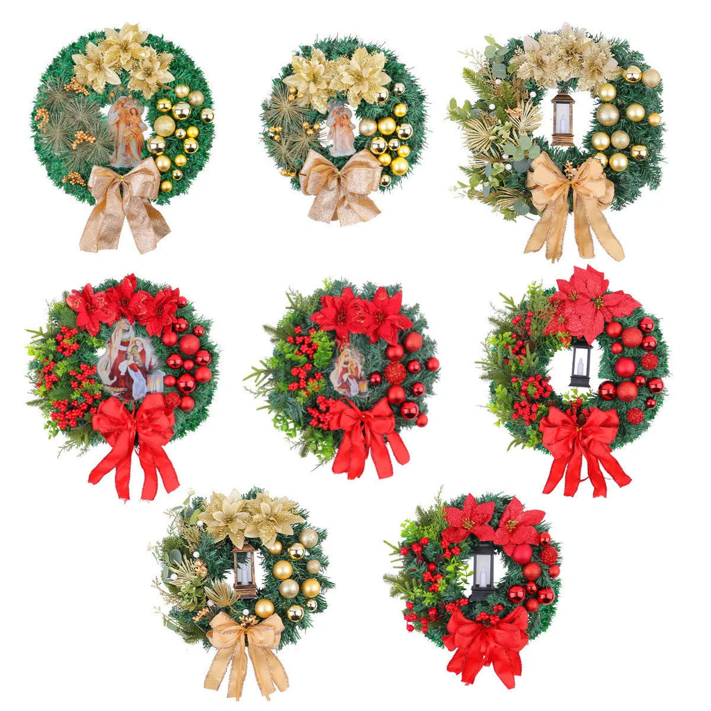 Plastic handmade holiday hanging garland in assorted wreath and light styles for festive door or wall display