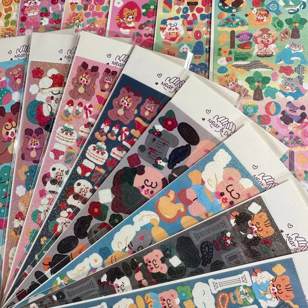 Cartoon animal PET sticker sheet 6.5 x 17.5cm in Korean style for hand account and journal decoration