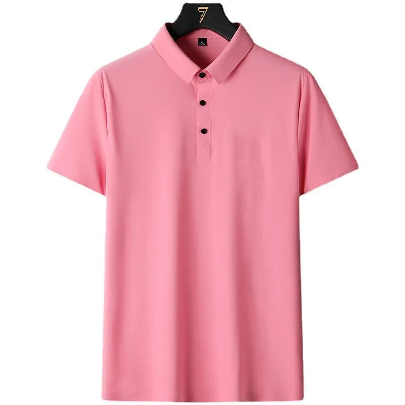 Men's solid colour short sleeve non-iron business casual shirt in nylon fabric.