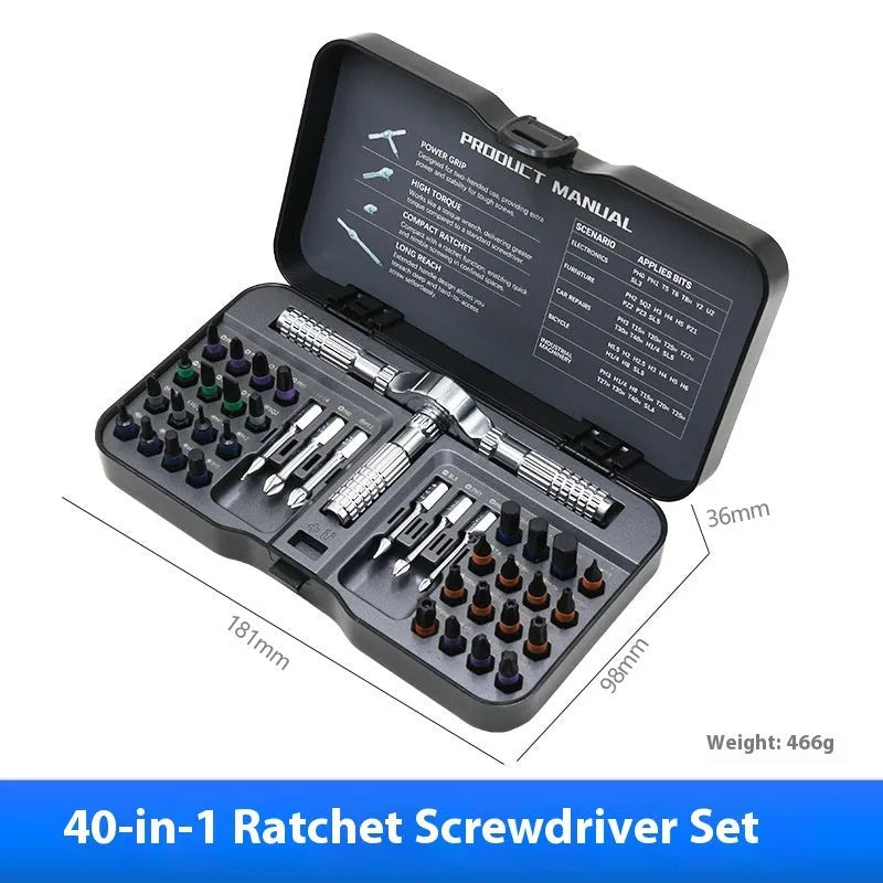 24-in-one ratchet screwdriver set with S2 CRV cutter head, 140mm nickel-chromium steel bar, and magnetic tip