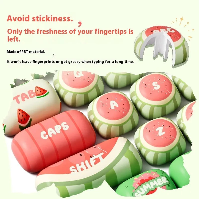 Watermelon theme mechanical keyboard keycaps with five-sided sublimation printing on PBT plastic