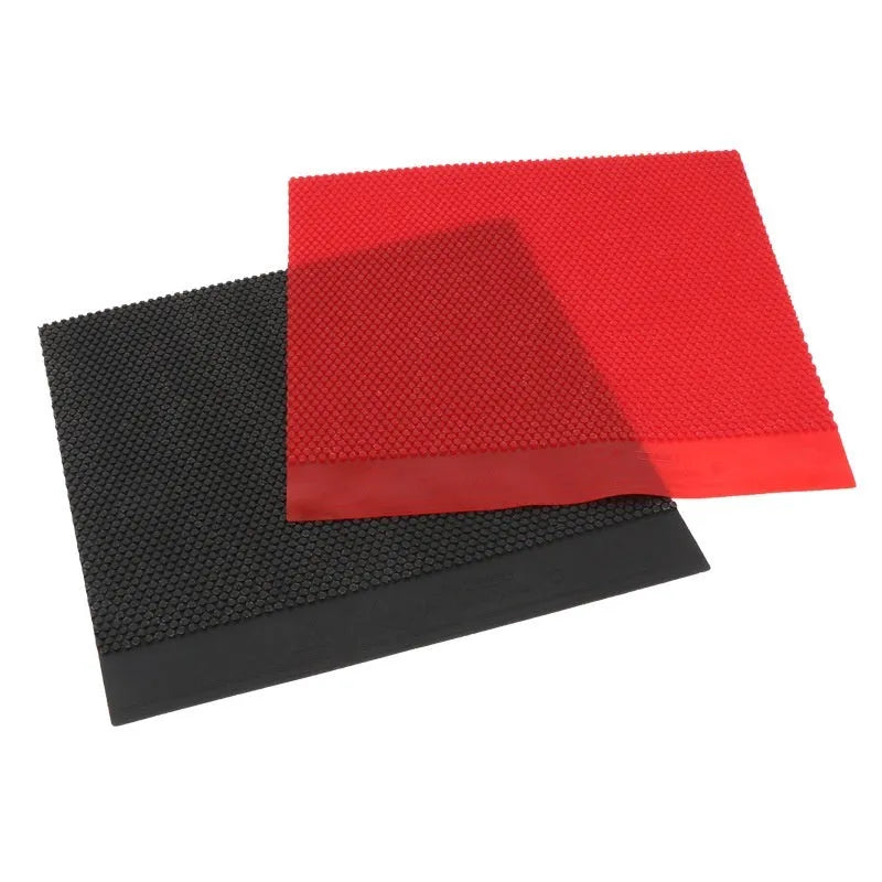 Single sheet of black table tennis rubber with small particle texture.