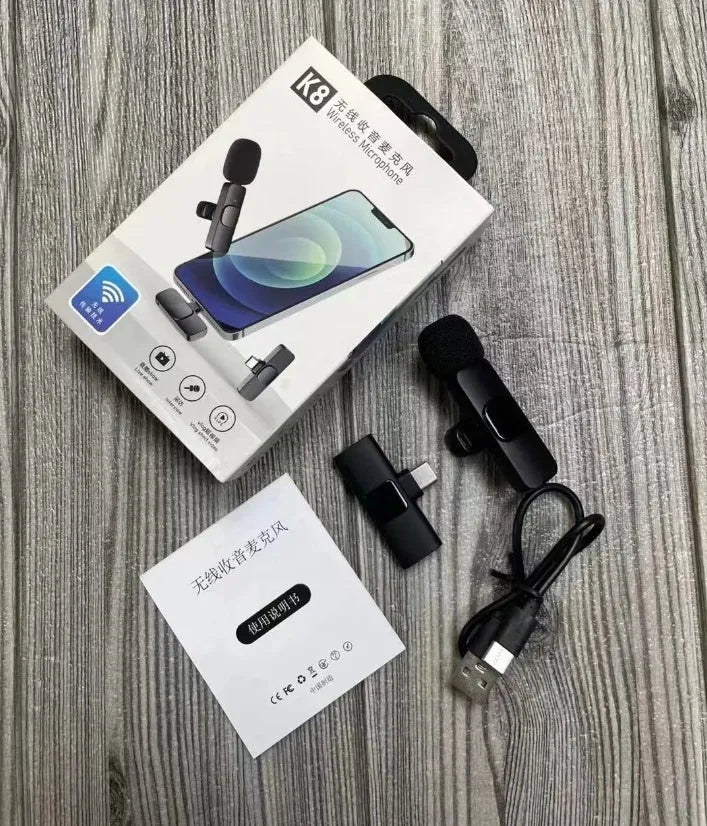 Wireless collar clip microphone for outdoor video recording with multiple interface options
