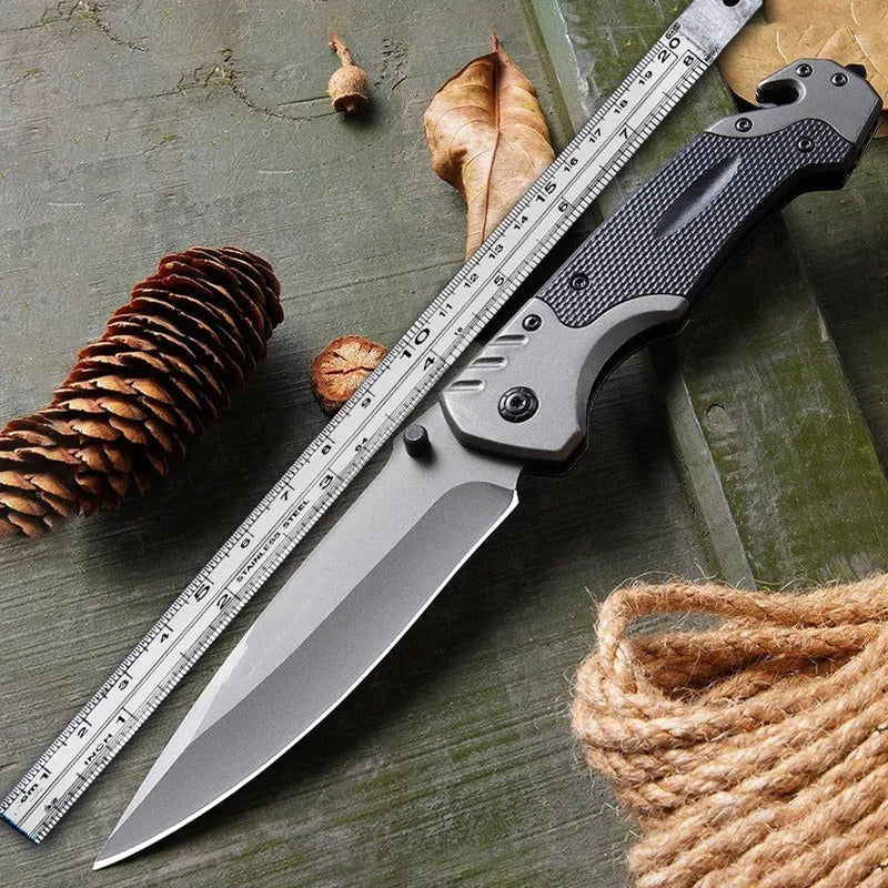 Portable alloy folding knife with 225mm length for outdoor camping and utility use