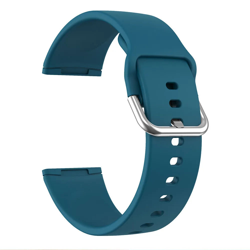 Solid colour silicone replacement strap with silver buckle for Fitbit Versa 3 and Sense 2 smartwatches