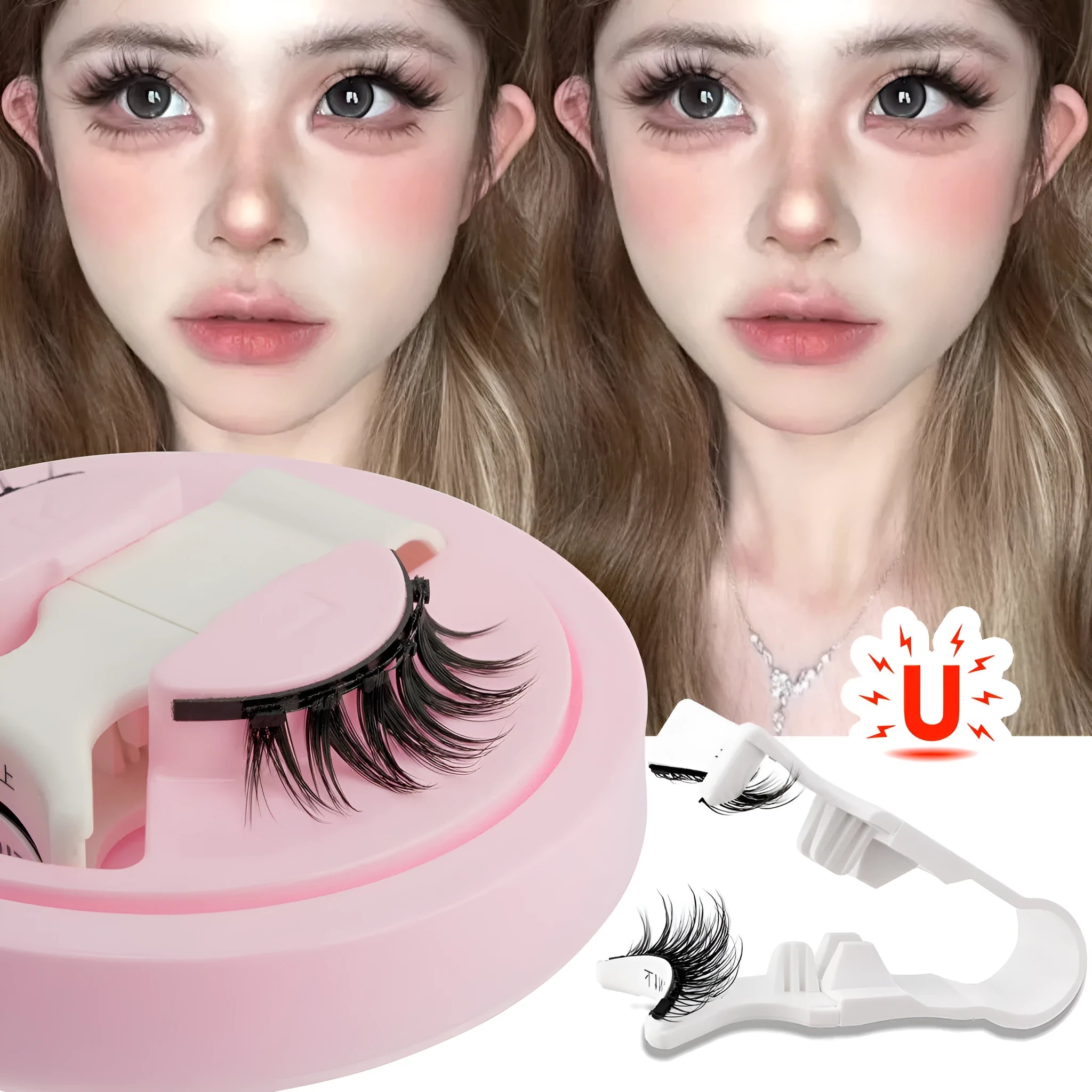 Reusable waterproof glue-free false eyelashes in natural artificial fibre