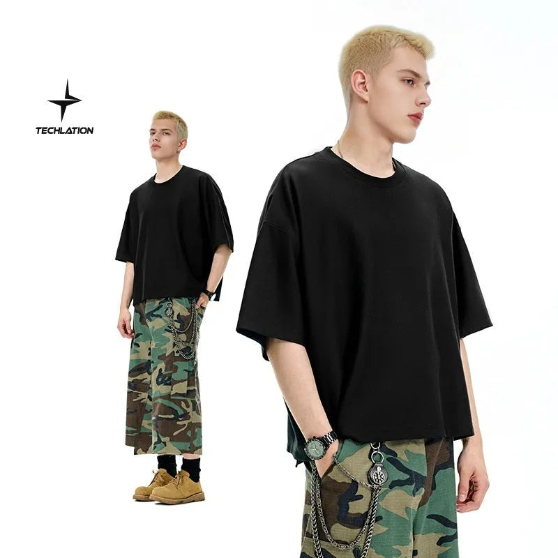 Men's sand grey loose fit short sleeve T-shirt with cotton-polyester quick-dry fabric