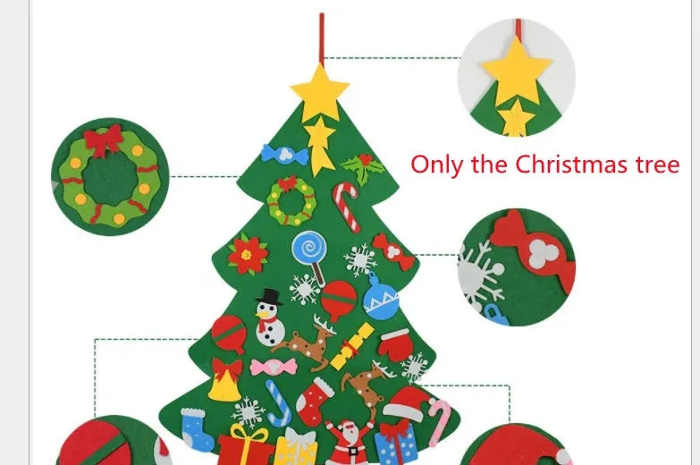 Children's DIY felt Christmas tree with lights green 98cm wall-mounted with snowman decoration