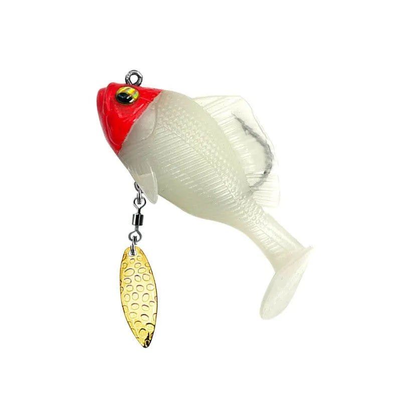 Rotating sequins T tail fishing lure in black back red body, 10g or 14g, for bass and mandarin fish
