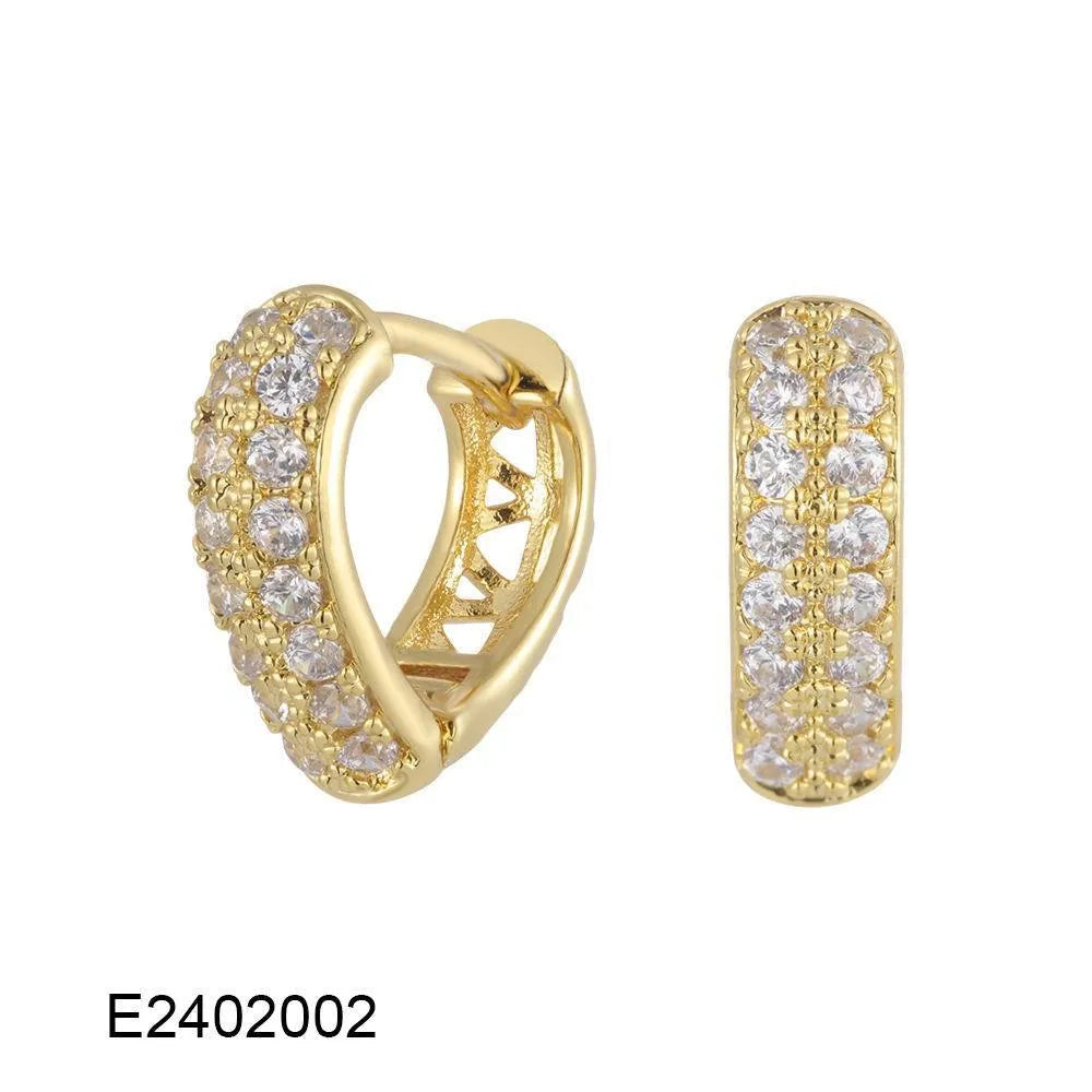 Gold plated heart-shaped ear clip earrings with gang drill decoration on copper base