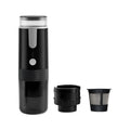 Black portable wireless K-Cup coffee machine for use in car and outdoors