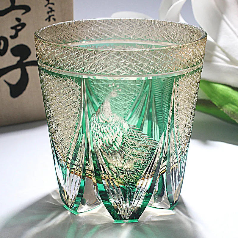 Crystal glass whiskey wine tumbler in simple style, available in multiple colours including Golden Pink Peacock