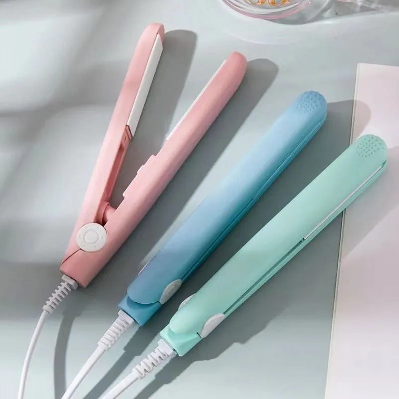 Mini hairdressing splint air bangs hair perm straightener with storage box in five colour choices.