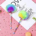 Student creativity colour pompon gift pen with fur ball, cartoon style, 23cm plastic shell