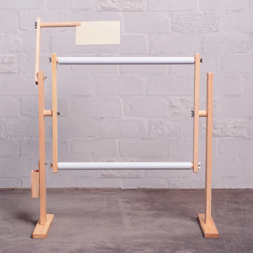 Vertical desktop cross stitch frame made from solid pine wood with adjustable height mechanism