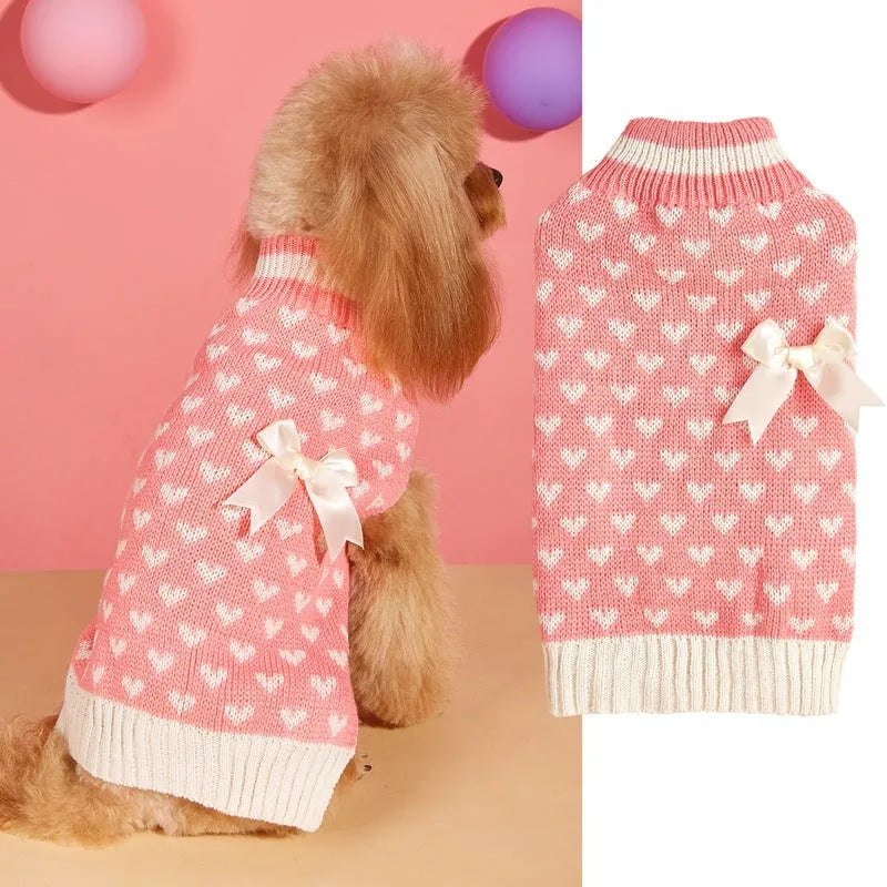 Fashion personality bow and love heart dog sweater in acrylic fabric