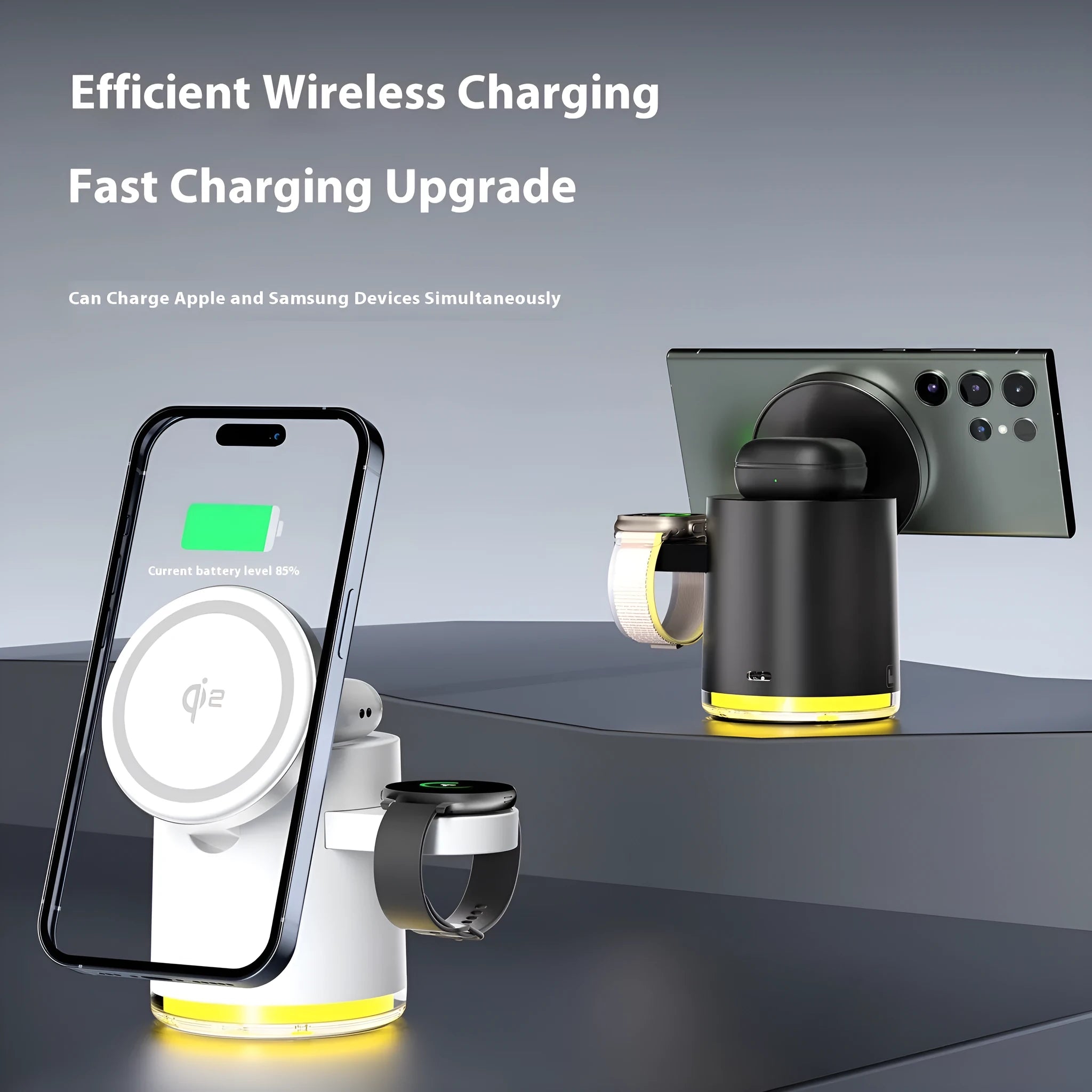 C16 portable three-in-one magnetic wireless folding charger in black or ivory white colour