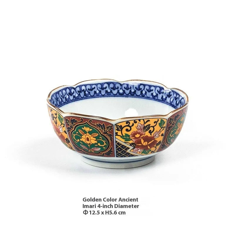 Japanese retro ceramic 4-inch bowl with peony pattern and underglaze finish