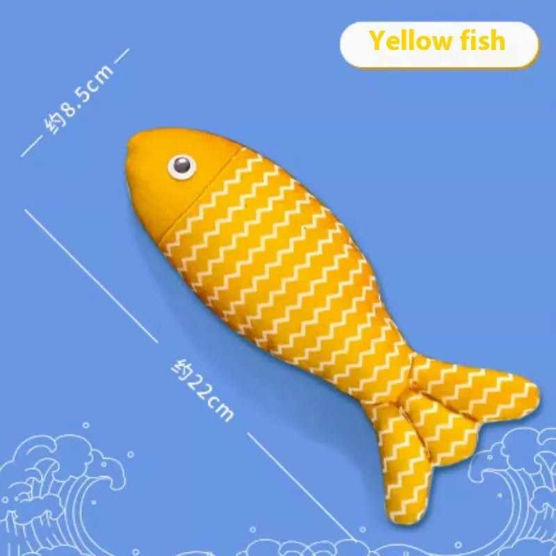 Large yellow catnip fish toy measuring 39cm long for feline play and teeth grinding