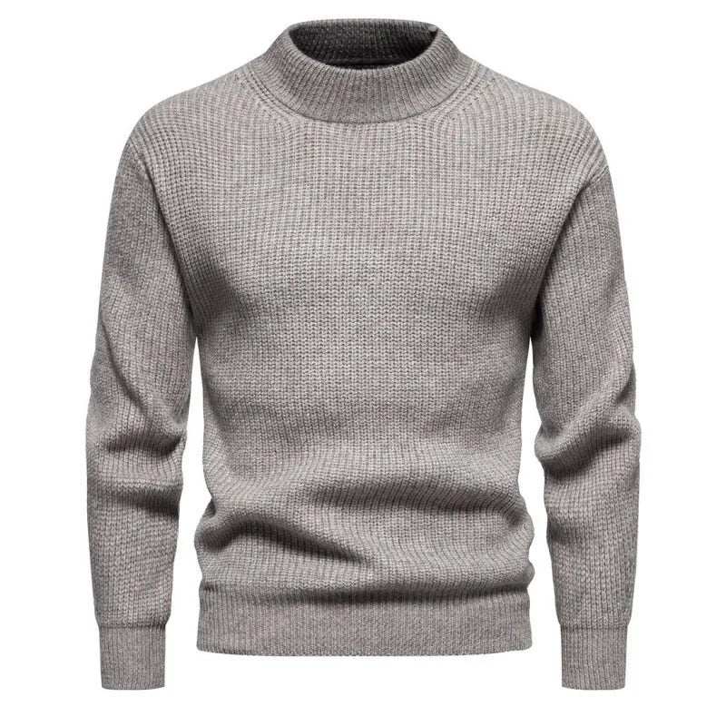 Men's slim fit knitted solid colour sweater in dark grey, blue or light brown, sizes M to XXXL