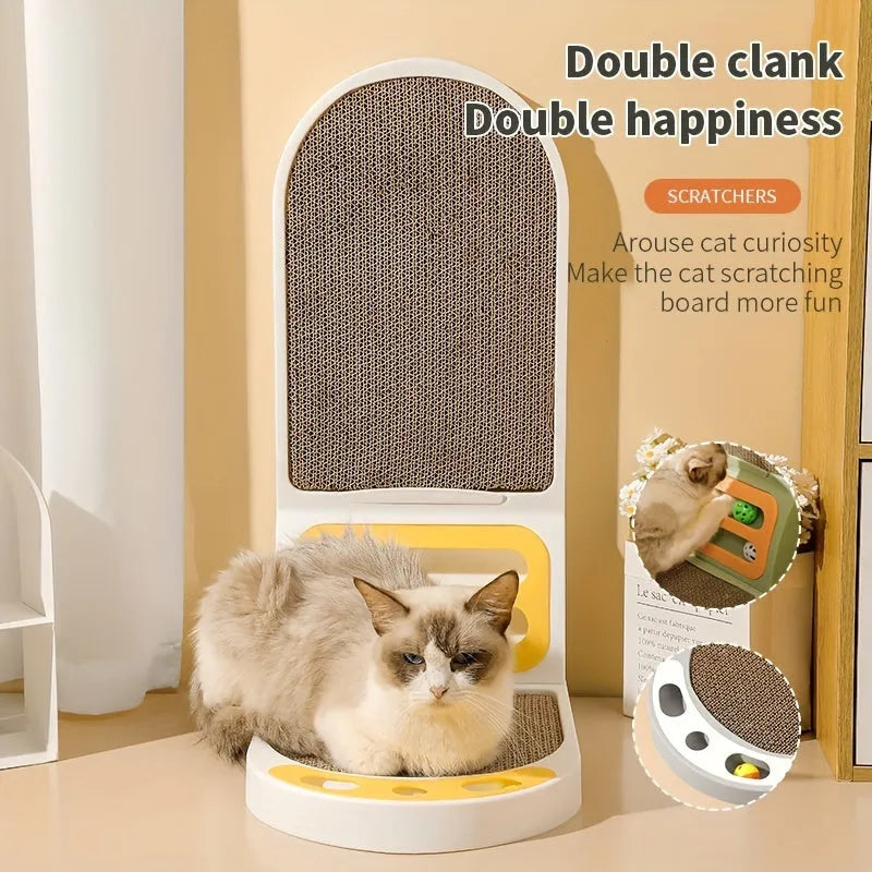 L-shape grey cat scratching board with sisal surface in room corner