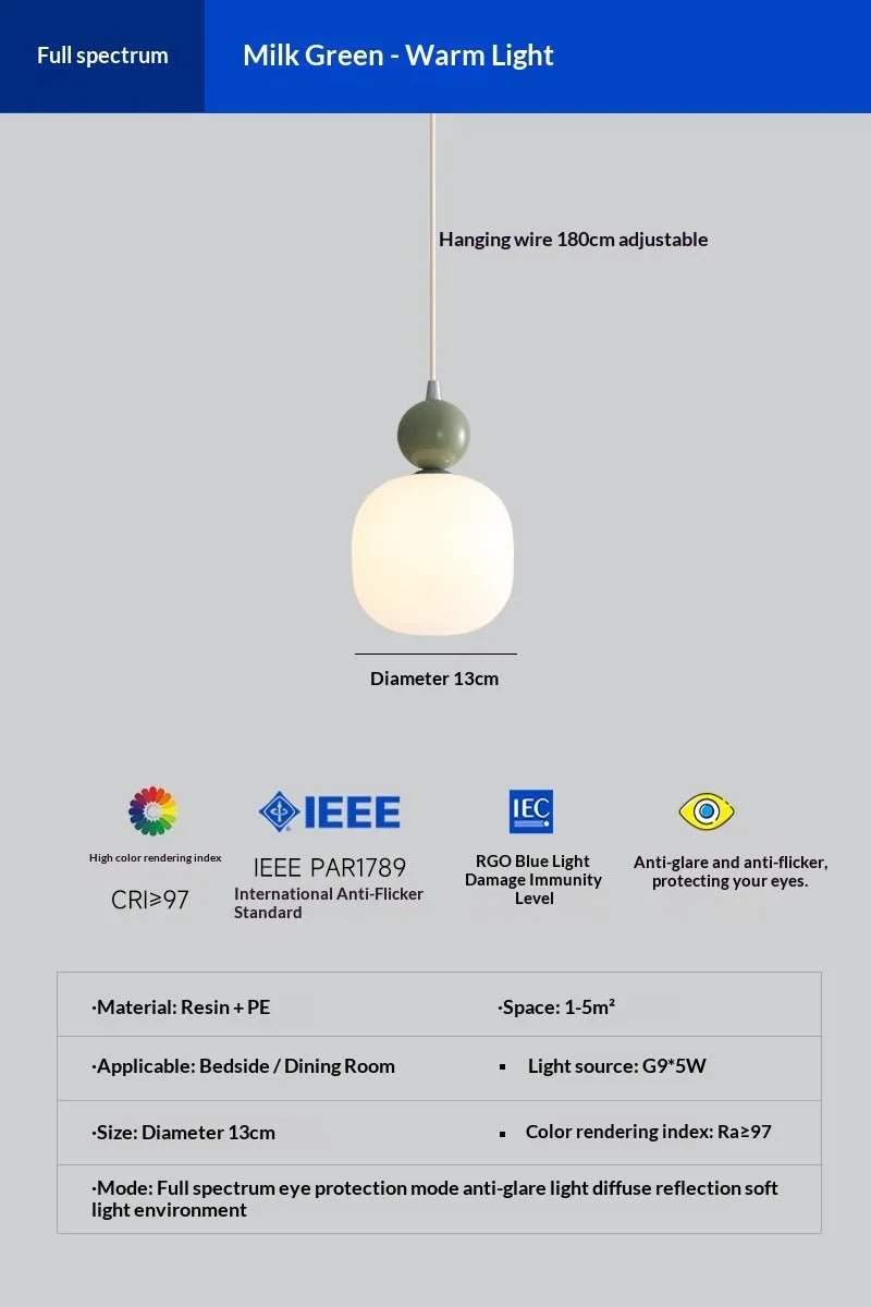 Cream-coloured minimalist wrought iron LED pendant lamp for bedside or study with warm light option