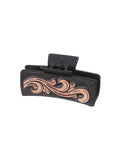 Gray artificial leather barrette with sunflower motif and denim style finish for ladies