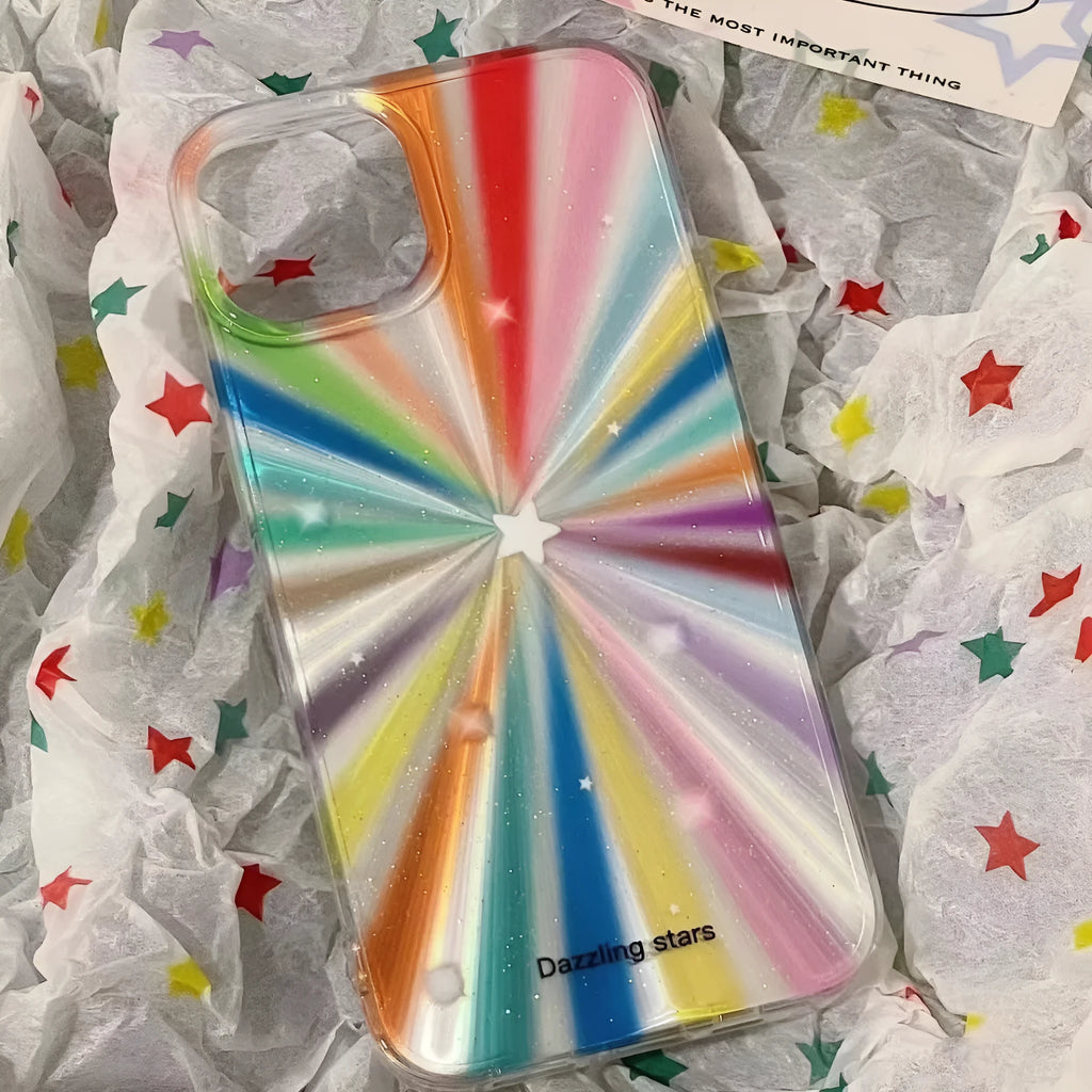 Drop-resistant rainbow star TPU phone case for Apple iPhone with transparent back and CD grain painted design